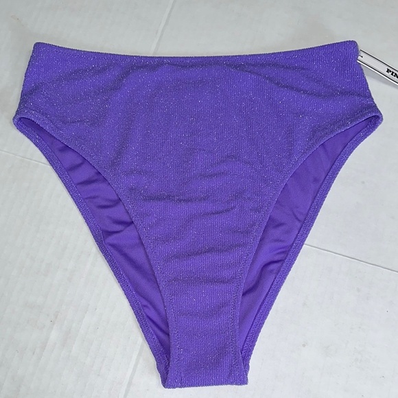 PINK Victoria’s Secret Glittery Purple Swim Bottom Size Large NWT Beach Vacation - Picture 1 of 9